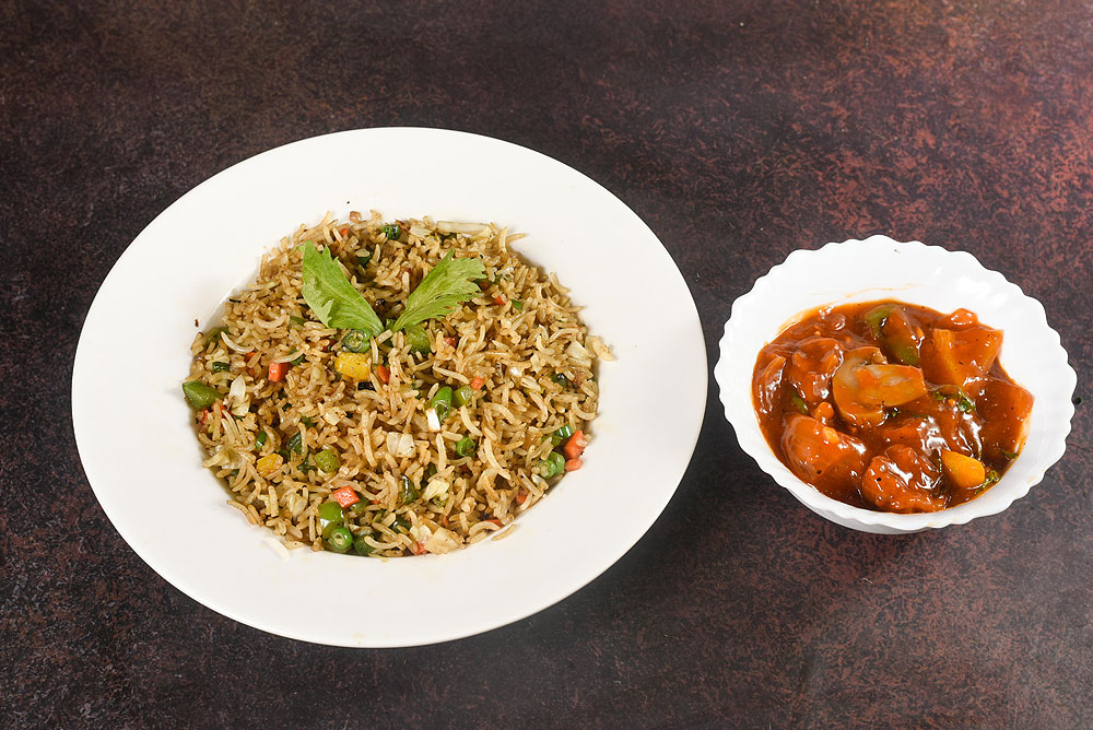 Veg Fried Rice with Chilli Mushroom